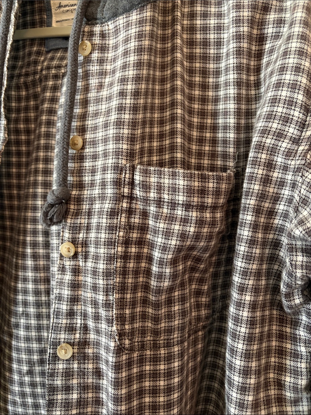 American Eagle Cropped Button-Up Hoodie Flannel Jacket- - Picture 2 of 9